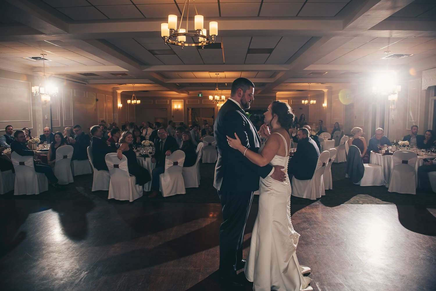 first dance in grand ballroom at the Elmhurst Inn wedding
