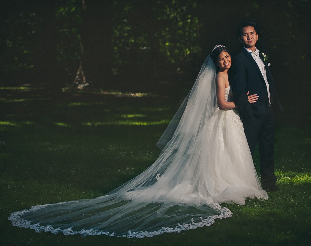 bride and groom wedding photo in civic gardens on London Ontario