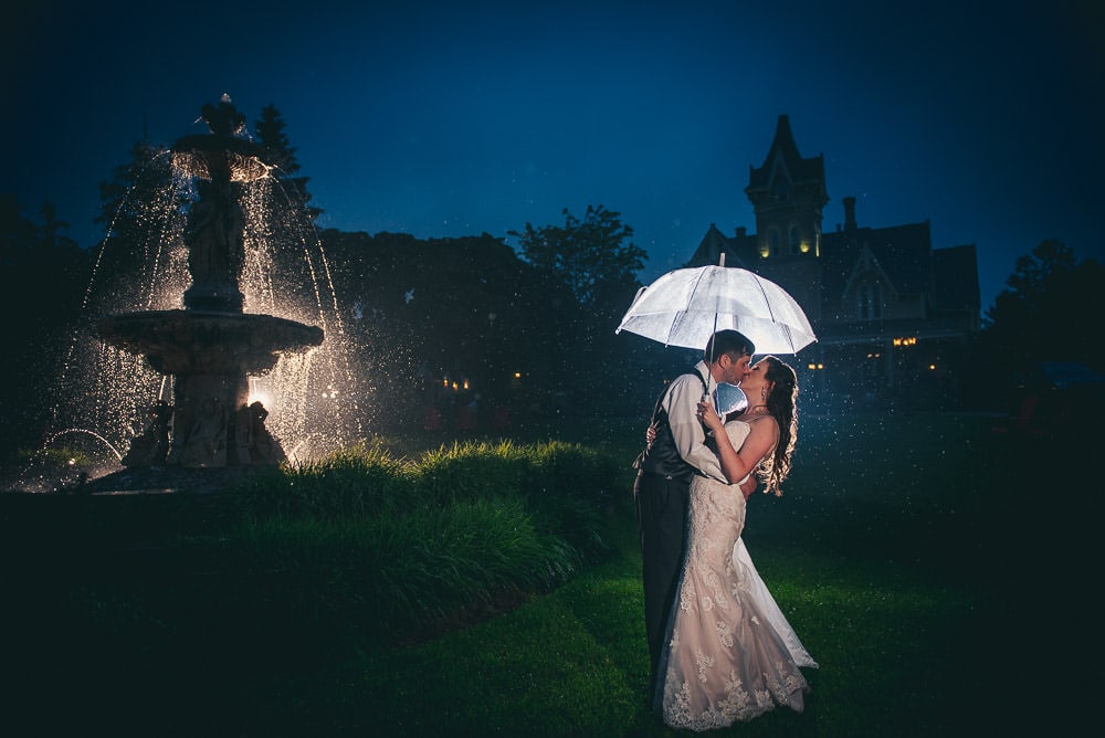 night time wedding photo in front of the Elmhurst Inn 