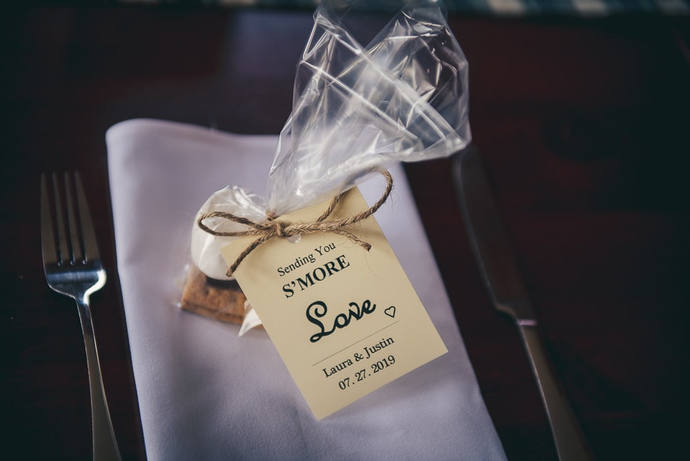 camping inspired wedding favours. Sending smore love at pine valley chalet